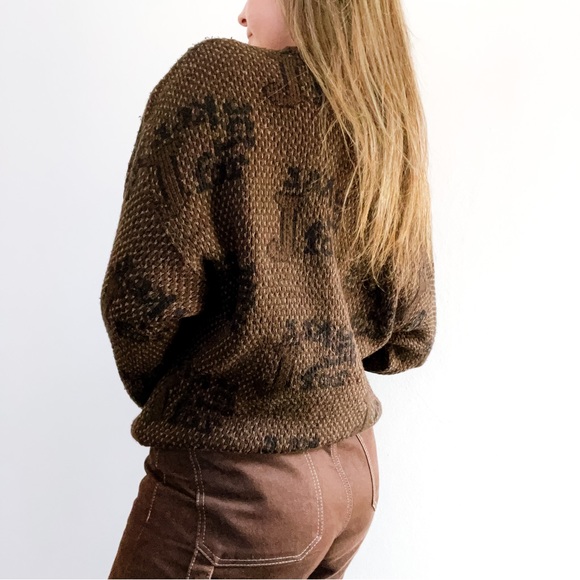 Vintage Brown J Print 1990s Knit Sweater • Beat for 8-12 - Picture 3 of 6